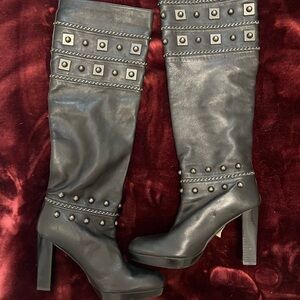 Stuart Weitzman Studded Black Knee-High Boots